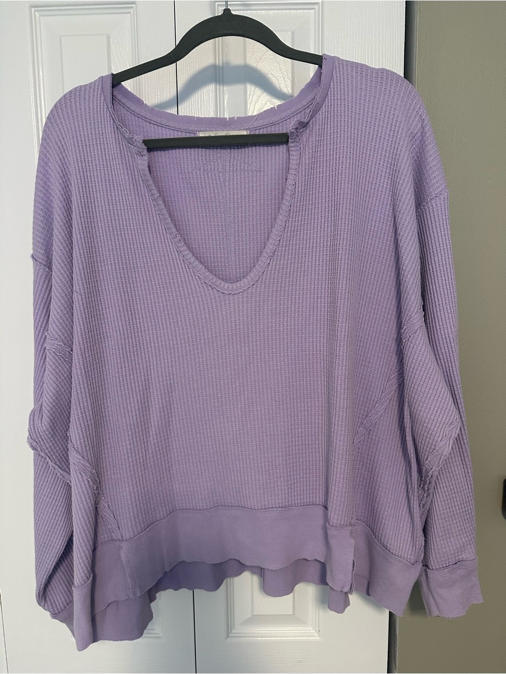 Free People Lavender V-Neck Waffle Knit Women's Top